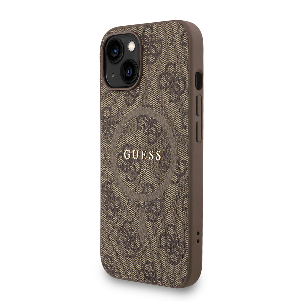 Apple iPhone 15 Kılıf Guess Orjinal Lisanslı M-safe Şarj Özellikli PU Deri Bilek Askı İpli Yazı Logolu Kapak Siyah