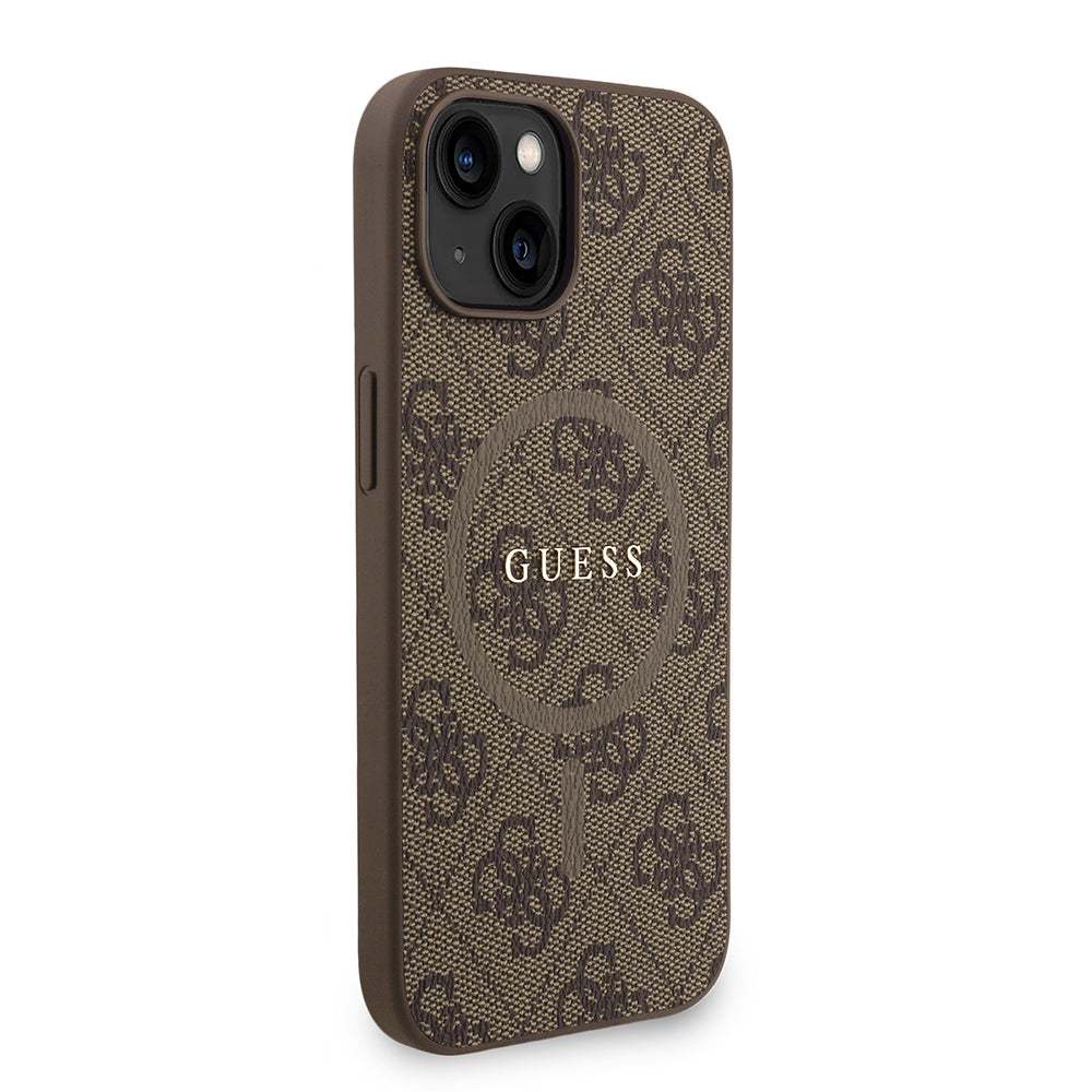 Apple iPhone 15 Kılıf Guess Orjinal Lisanslı M-safe Şarj Özellikli PU Deri Bilek Askı İpli Yazı Logolu Kapak Siyah