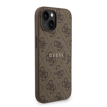 Apple iPhone 15 Kılıf Guess Orjinal Lisanslı M-safe Şarj Özellikli PU Deri Bilek Askı İpli Yazı Logolu Kapak Siyah