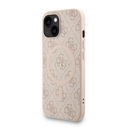 Apple iPhone 15 Kılıf Guess Orjinal Lisanslı M-safe Şarj Özellikli PU Deri Bilek Askı İpli Yazı Logolu Kapak Kahverengi