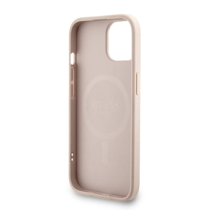 Apple iPhone 15 Kılıf Guess Orjinal Lisanslı M-safe Şarj Özellikli PU Deri Bilek Askı İpli Yazı Logolu Kapak Kahverengi