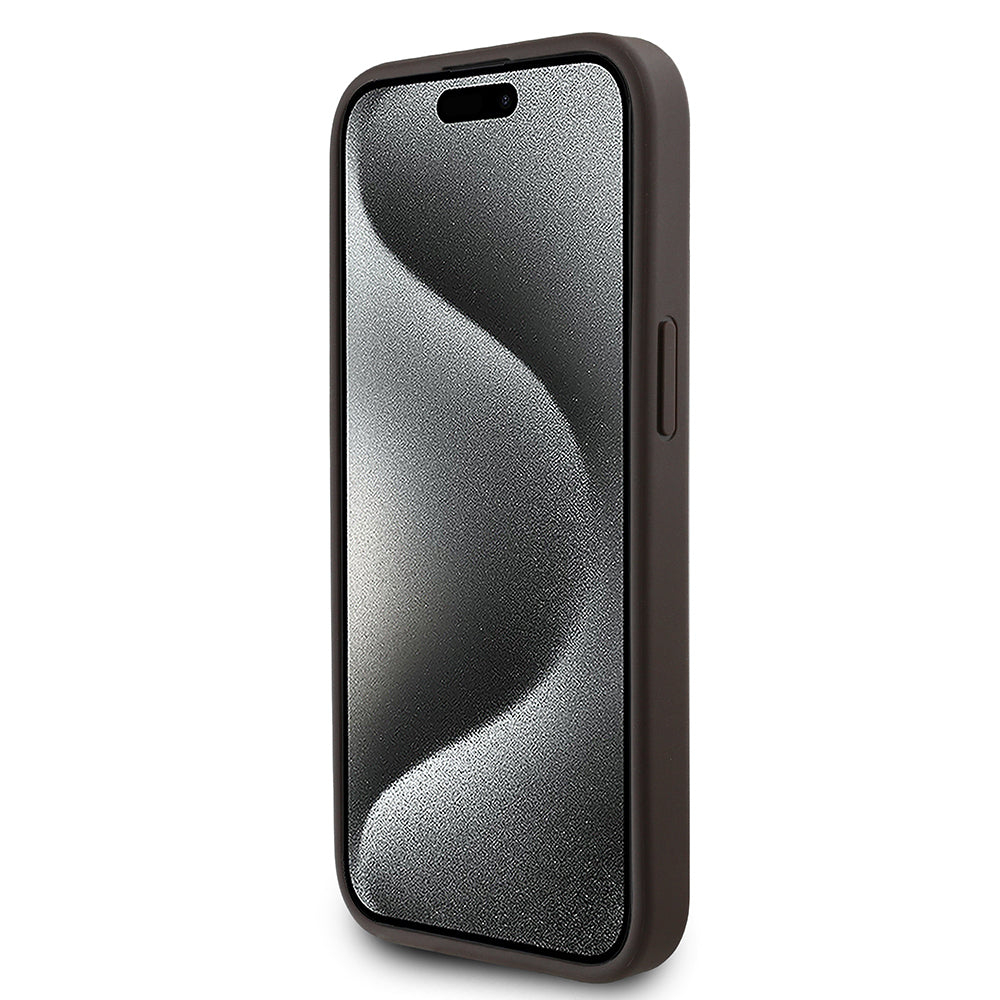 Apple iPhone 15 Case Guess Original Licensed M-safe Charging Feature 4G Pattern Text Logo Cover Brown