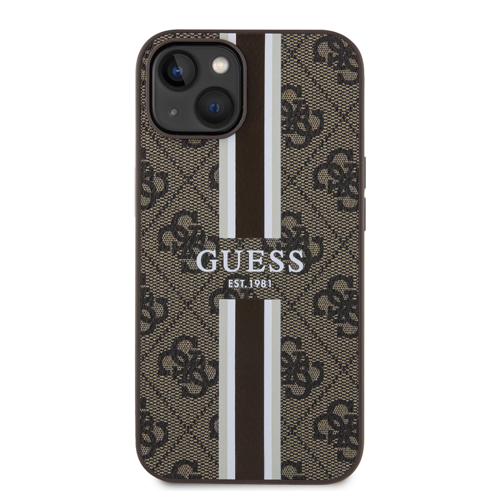 Apple iPhone 15 Case Guess Original Licensed M-safe Charging Feature 4G Stripe Design Printed Cover Pink