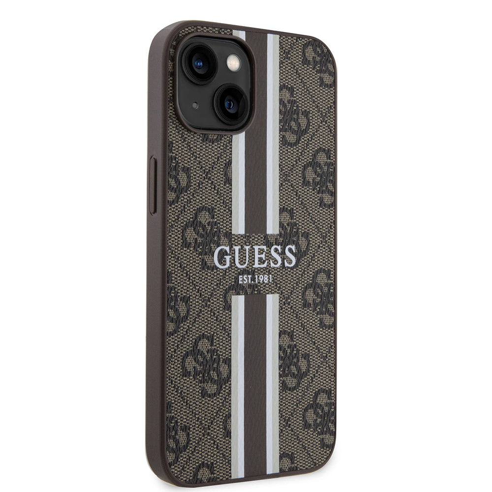 Apple iPhone 15 Case Guess Original Licensed M-safe Charging Feature 4G Stripe Design Printed Cover Pink