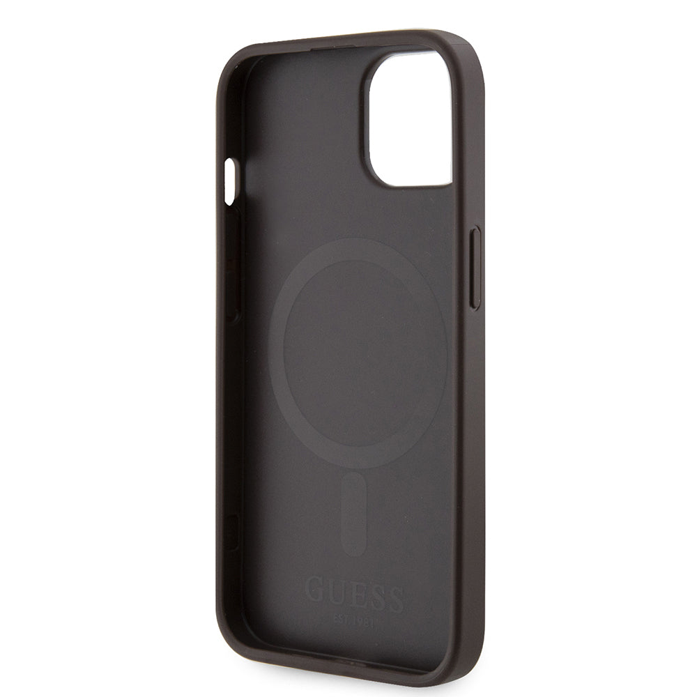Apple iPhone 15 Case Guess Original Licensed M-safe Charging Feature 4G Stripe Design Printed Cover Brown