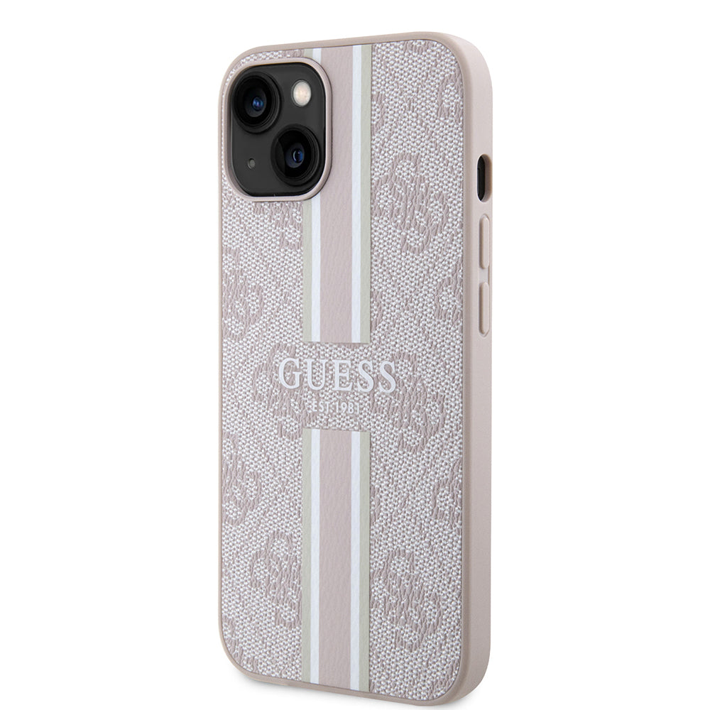 Apple iPhone 15 Case Guess Original Licensed M-safe Charging Feature 4G Stripe Design Printed Cover Brown