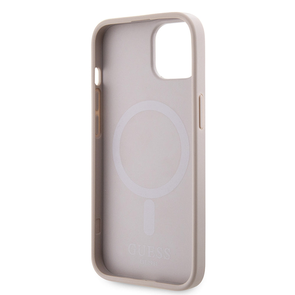 Apple iPhone 15 Case Guess Original Licensed M-safe Charging Feature 4G Stripe Design Printed Cover Pink