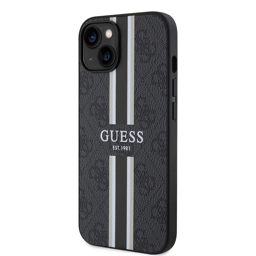 Apple iPhone 15 Case Guess Original Licensed M-safe Charging Feature 4G Stripe Design Printed Cover Brown