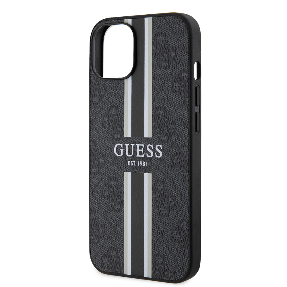 Apple iPhone 15 Case Guess Original Licensed M-safe Charging Feature 4G Stripe Design Printed Cover Brown