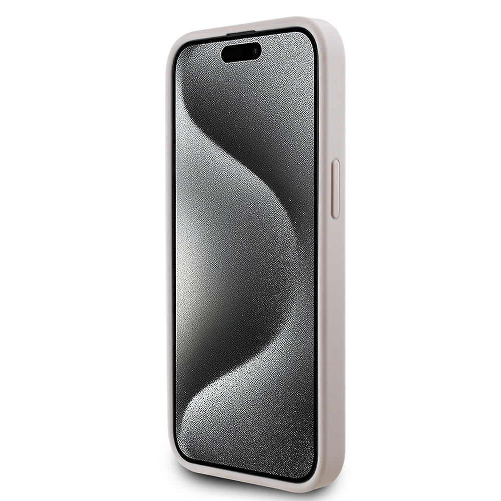 Apple iPhone 15 Case Guess Original Licensed M-safe Charging Feature PU Triangle Logo 4G Patterned Cover Black