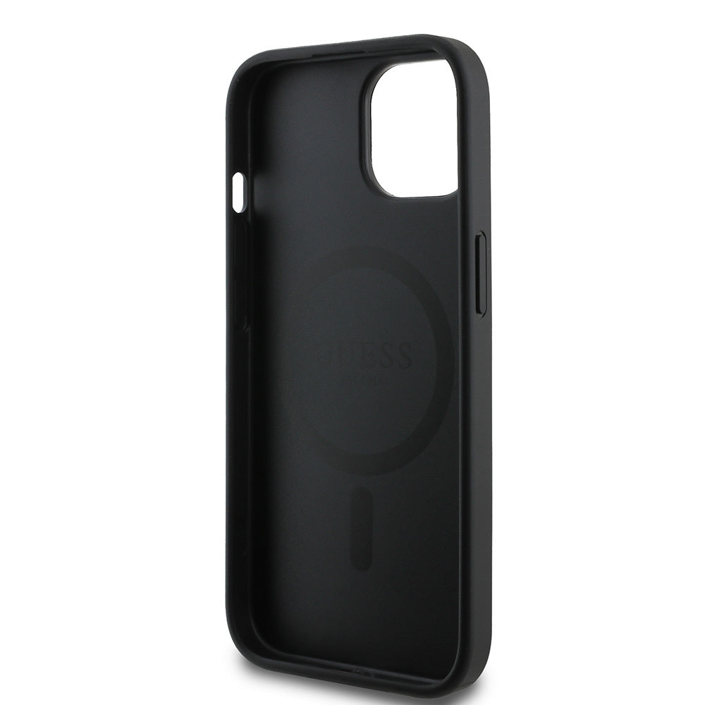 Apple iPhone 15 Case Guess Original Licensed M-safe Charging Feature Small 4G Classic Cover Black