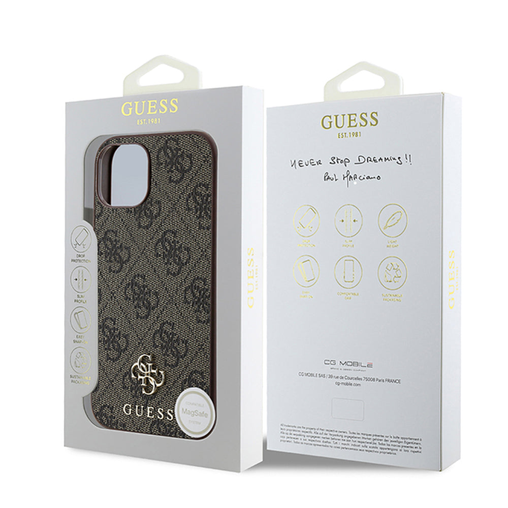 Apple iPhone 15 Case Guess Original Licensed M-safe Charging Feature Small 4G Classic Cover Pink