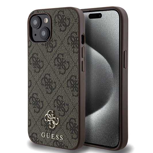 Apple iPhone 15 Case Guess Original Licensed M-safe Charging Feature Small 4G Classic Cover Brown