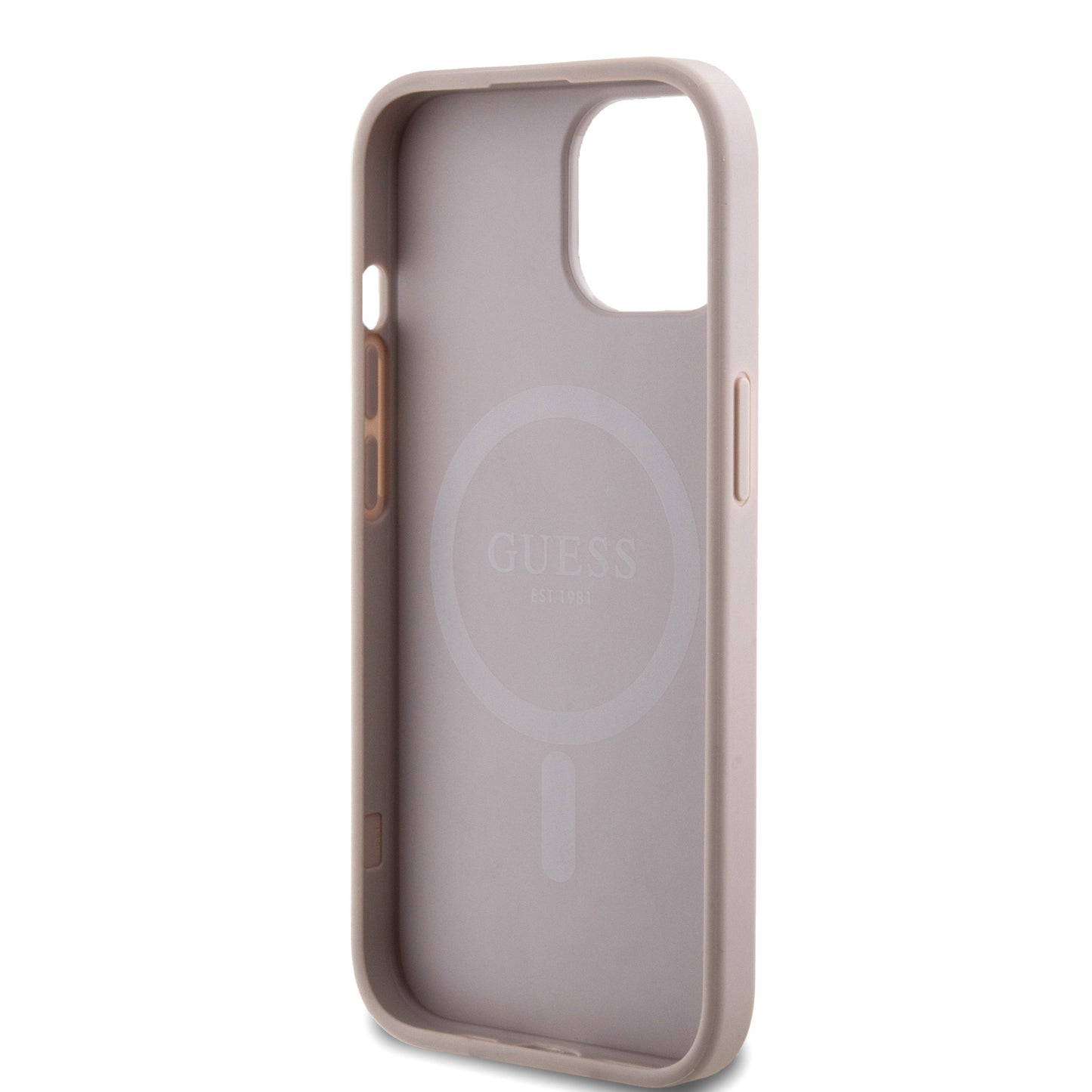 Apple iPhone 15 Case Guess Original Licensed M-safe Charging Feature Small 4G Classic Cover Pink