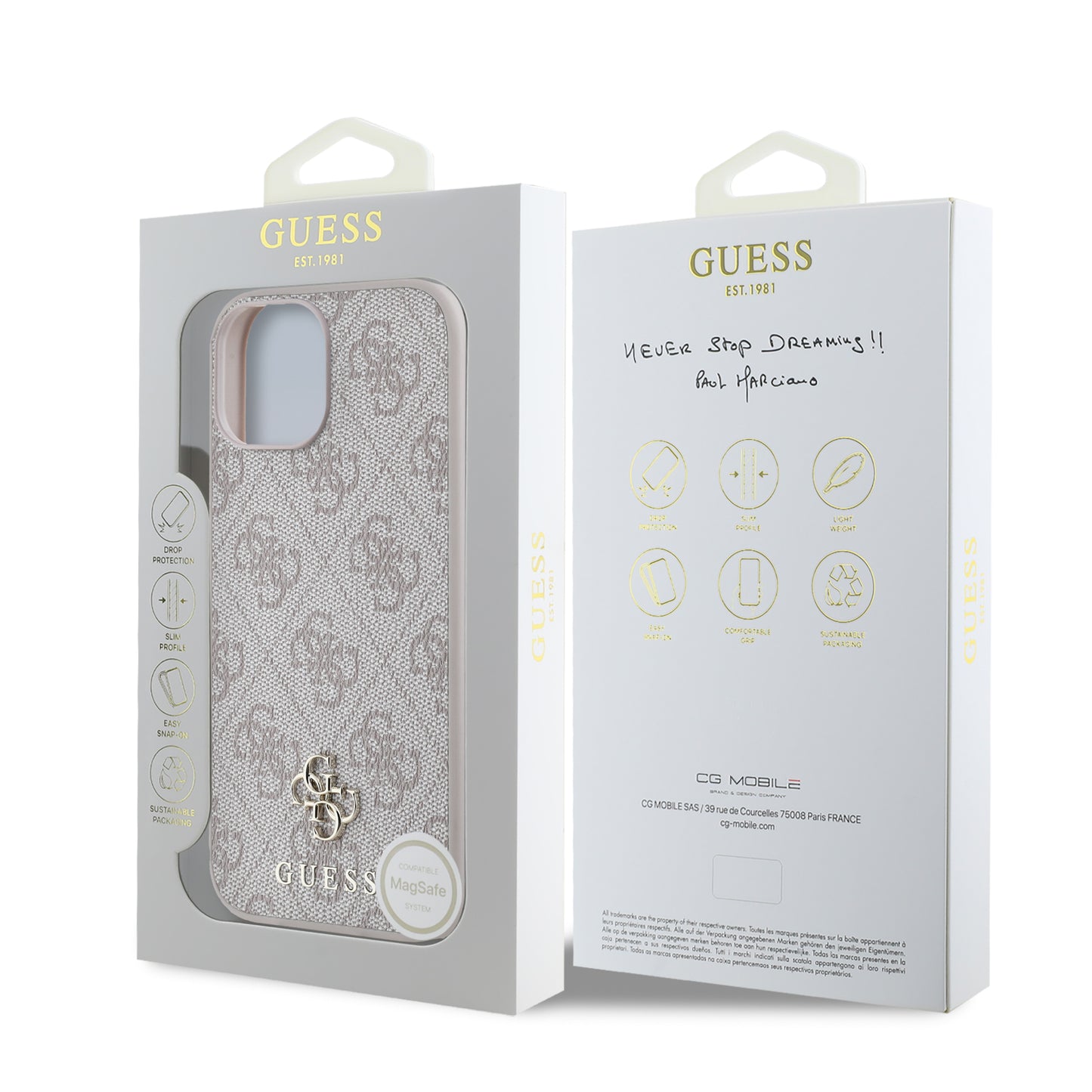 Apple iPhone 15 Case Guess Original Licensed M-safe Charging Feature Small 4G Classic Cover Pink