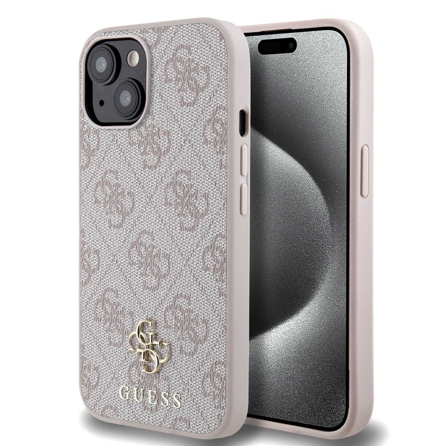 Apple iPhone 15 Case Guess Original Licensed M-safe Charging Feature Small 4G Classic Cover Pink