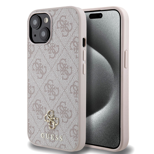Apple iPhone 15 Case Guess Original Licensed M-safe Charging Feature Small 4G Classic Cover Pink