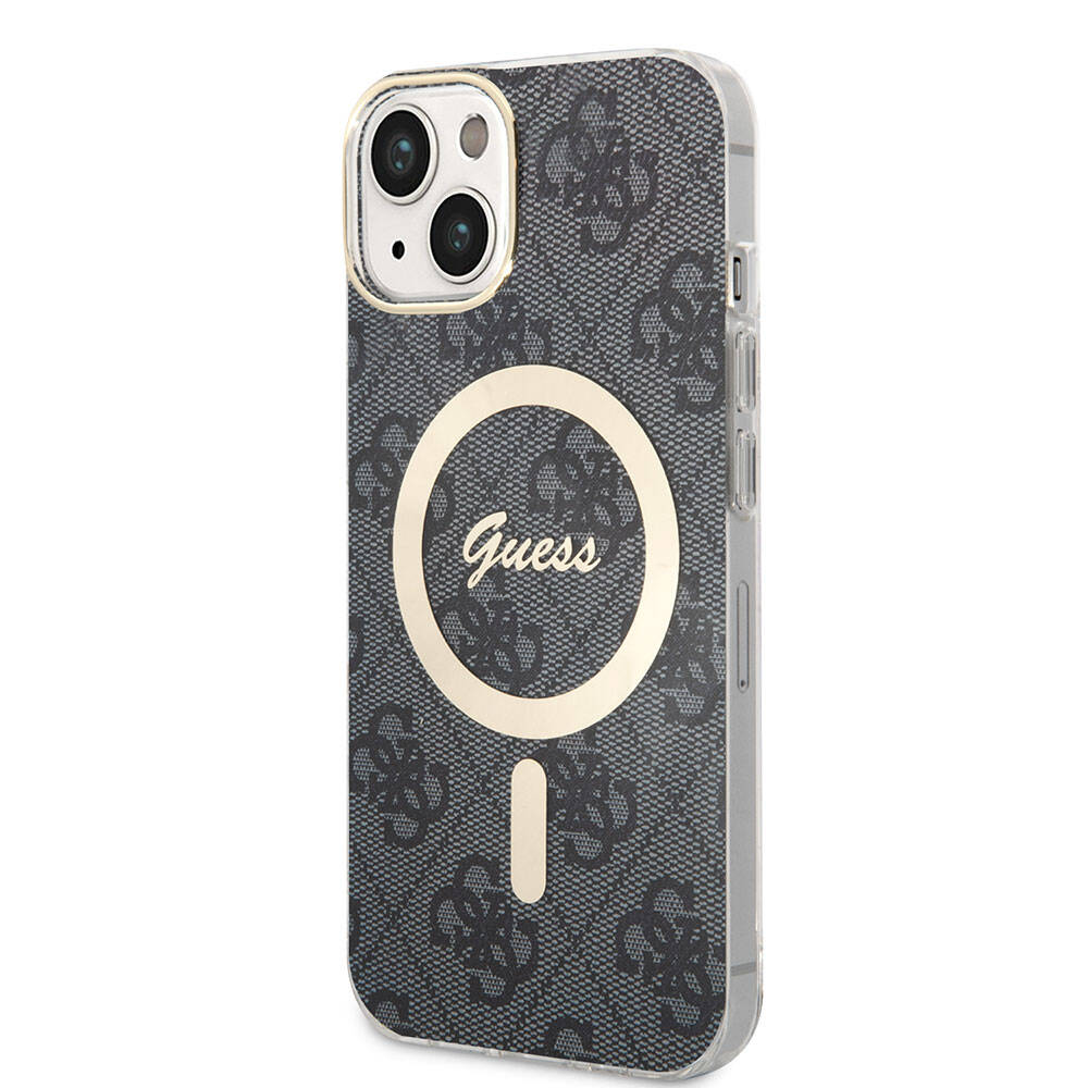 Apple iPhone 15 Case Guess Original Licensed M-safe Charging Feature Text Logo 4G Patterned Cover Brown