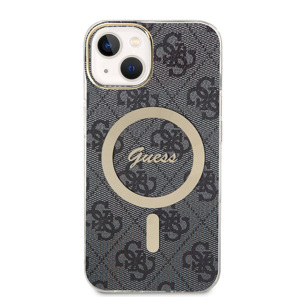 Apple iPhone 15 Case Guess Original Licensed M-safe Charging Feature Text Logo 4G Patterned Cover Brown