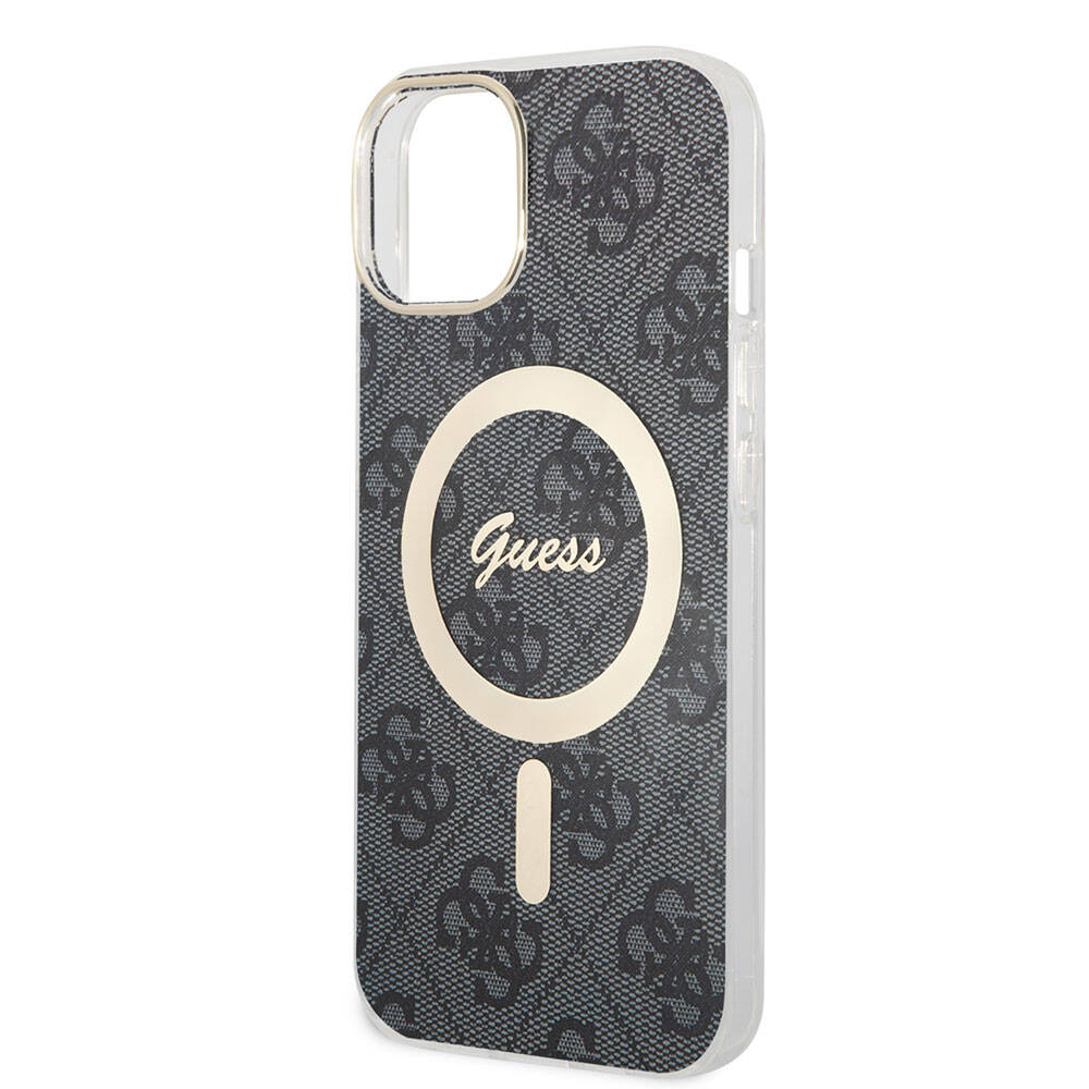 Apple iPhone 15 Case Guess Original Licensed M-safe Charging Feature Text Logo 4G Patterned Cover Brown