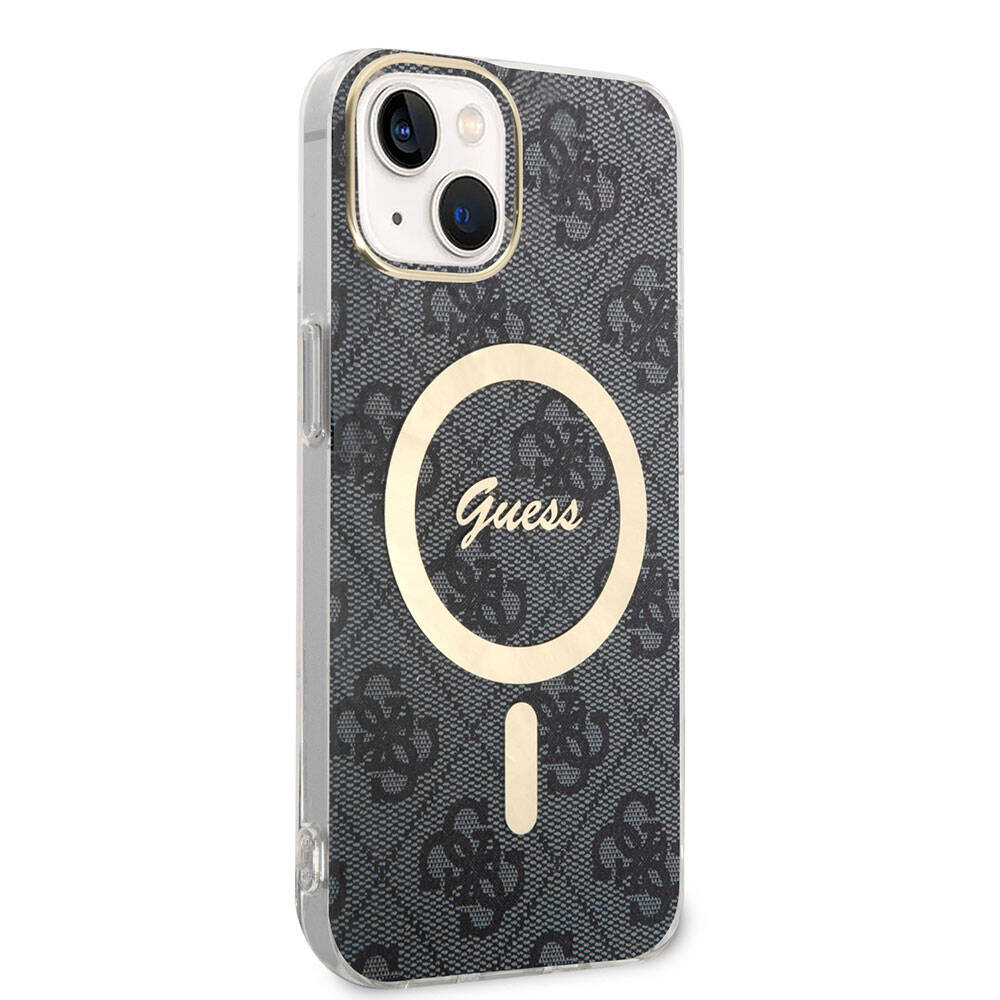 Apple iPhone 15 Case Guess Original Licensed M-safe Charging Feature 4G Patterned Cover with Text Logo Black
