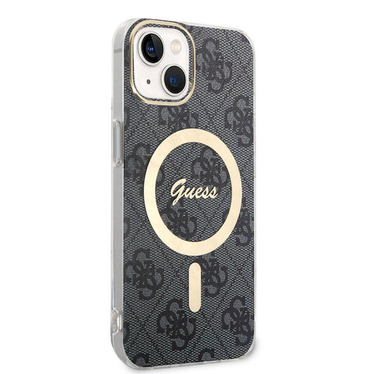 Apple iPhone 15 Case Guess Original Licensed M-safe Charging Feature 4G Patterned Cover with Text Logo Black