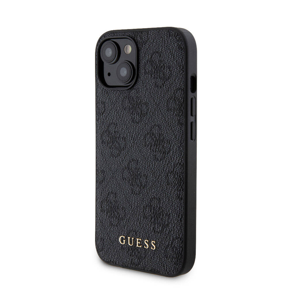 Apple iPhone 15 Case Guess Original Licensed M-safe Charging Feature Text Logo 4G Patterned Cover + Powerbank 5000mAh 2in1 Set Black 