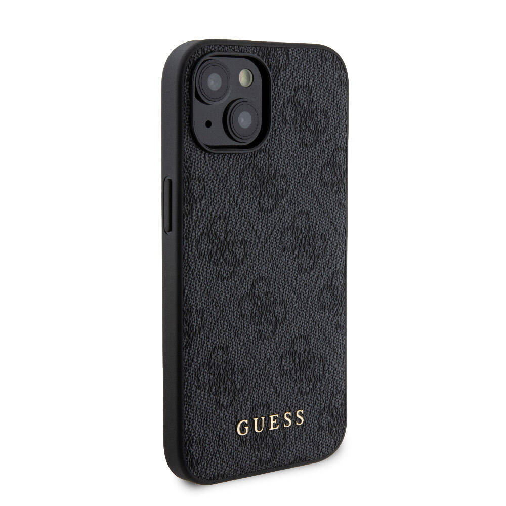 Apple iPhone 15 Case Guess Original Licensed M-safe Charging Feature Text Logo 4G Patterned Cover + Powerbank 5000mAh 2in1 Set Black 