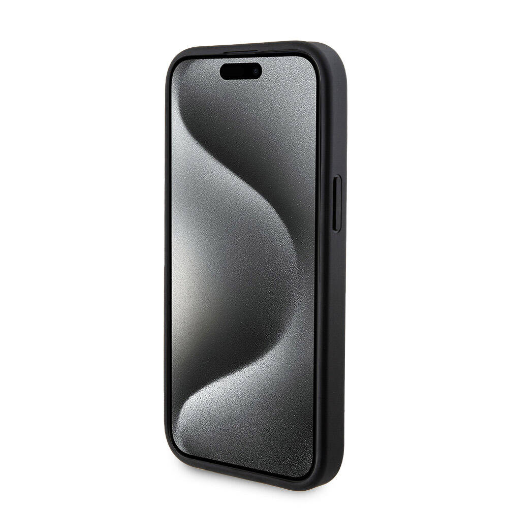 Apple iPhone 15 Case Guess Original Licensed M-safe Charging Feature Text Logo 4G Patterned Cover + Powerbank 5000mAh 2in1 Set Black 