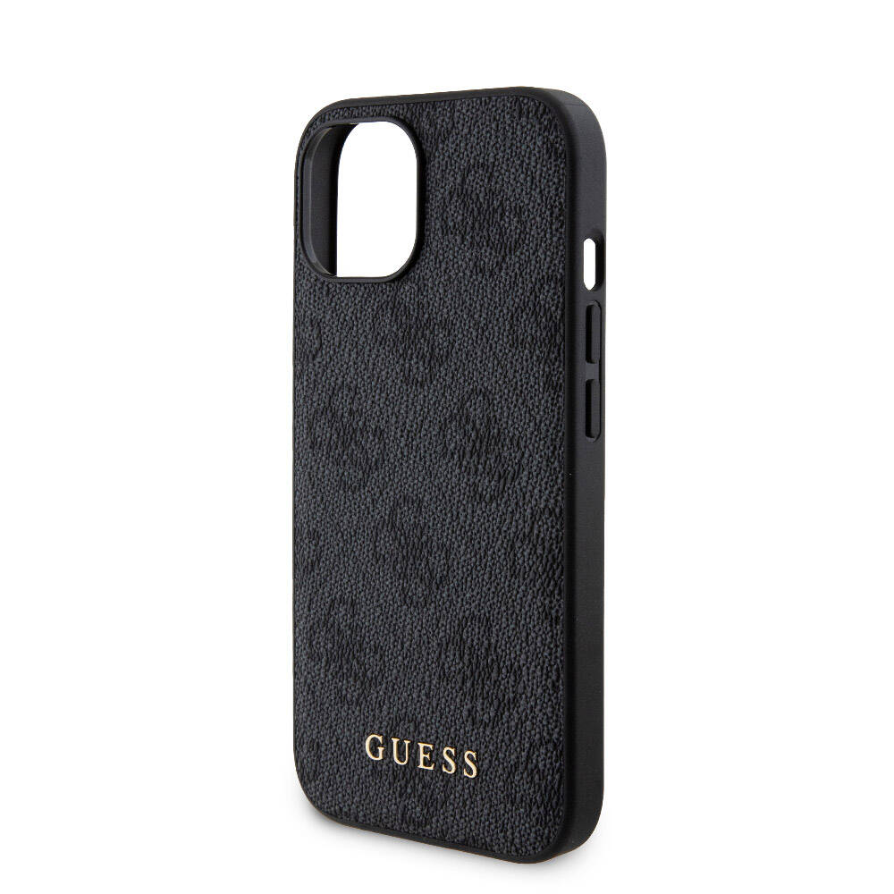 Apple iPhone 15 Case Guess Original Licensed M-safe Charging Feature Text Logo 4G Patterned Cover + Powerbank 5000mAh 2in1 Set Black 