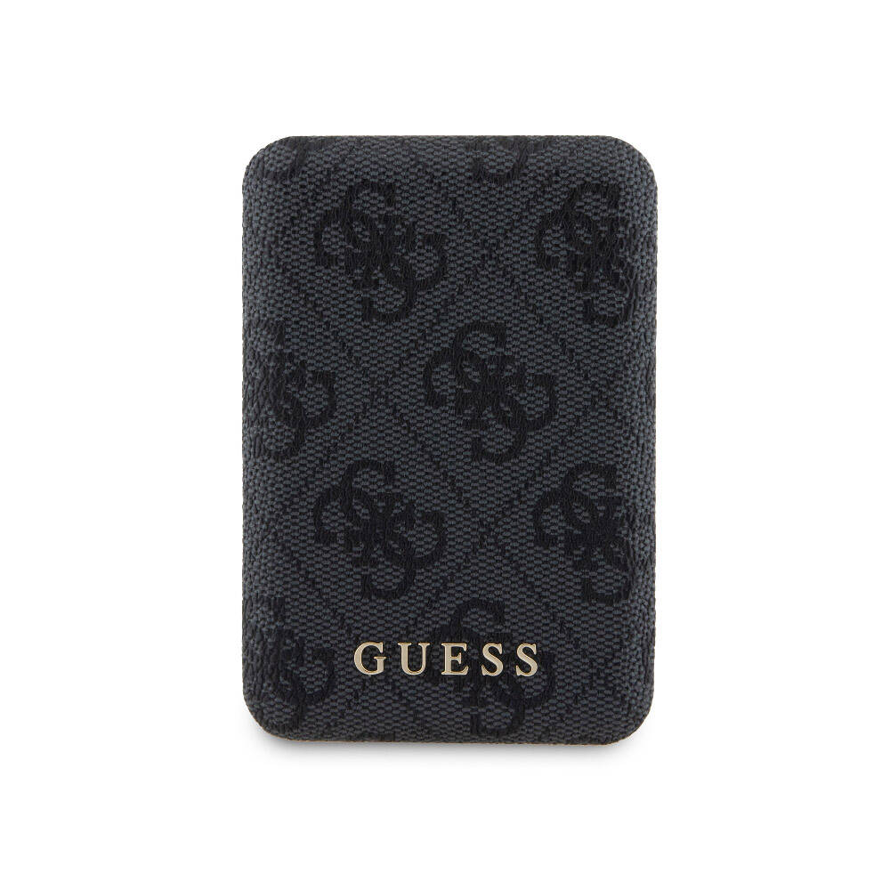Apple iPhone 15 Case Guess Original Licensed M-safe Charging Feature Text Logo 4G Patterned Cover + Powerbank 5000mAh 2in1 Set Black 