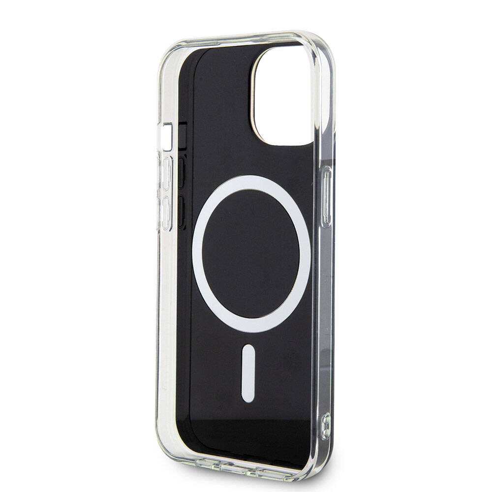 Apple iPhone 15 Case Guess Original Licensed M-safe Charging Feature Iridescent Cover with Text Logo Black