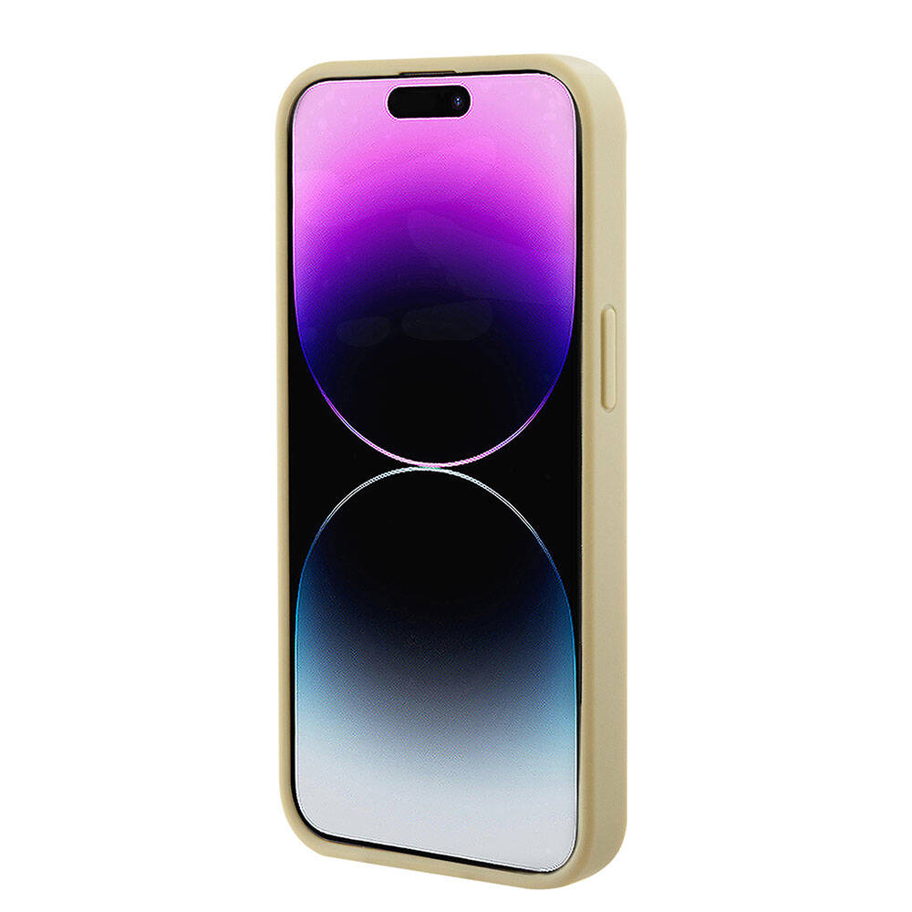 Apple iPhone 15 Case Guess Original Licensed M-safe Charging Feature Saffiano Cover Cream with Text Logo 