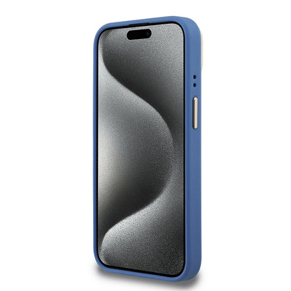 Apple iPhone 15 Kılıf Guess Orjinal Lisanslı PU Deri 4G Desenli Metal Büyük 4G ve Yazı Logolu Kamera Standlı Kapak Pembe
