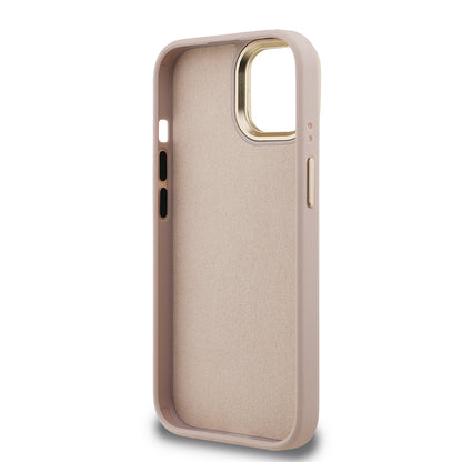 Apple iPhone 15 Kılıf Guess Orjinal Lisanslı PU Deri 4G Desenli Metal Büyük 4G ve Yazı Logolu Kamera Standlı Kapak Kahverengi