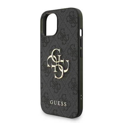 Apple iPhone 15 Kılıf Guess Orjinal Lisanslı PU Deri Bilek Askı İpli Metal Büyük 4G ve Yazı Logolu Kapak Pembe