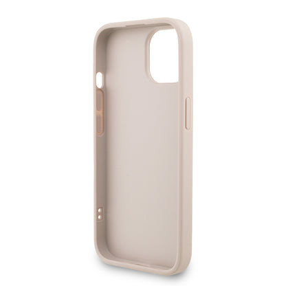 Apple iPhone 15 Kılıf Guess Orjinal Lisanslı PU Deri Bilek Askı İpli Metal Büyük 4G ve Yazı Logolu Kapak Pembe