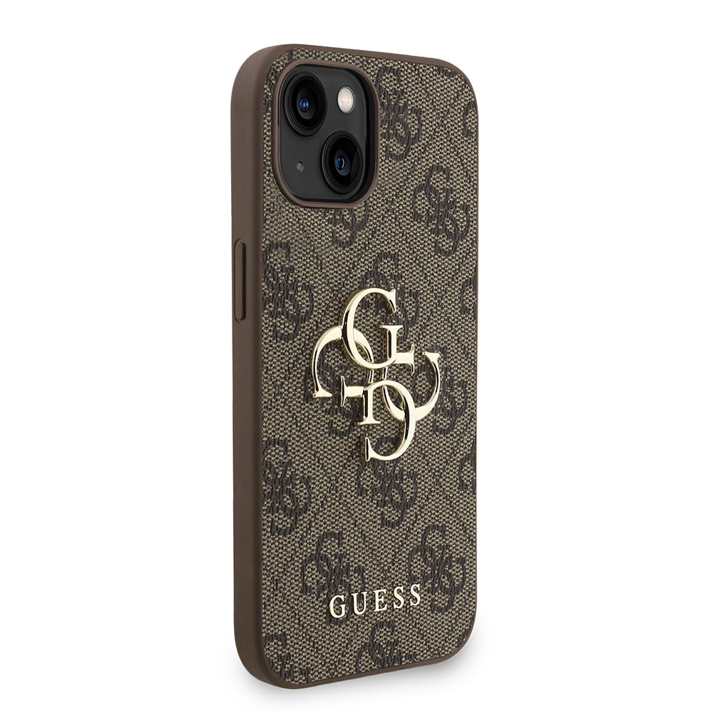 Apple iPhone 15 Kılıf Guess Orjinal Lisanslı PU Deri Bilek Askı İpli Metal Büyük 4G ve Yazı Logolu Kapak Kahverengi