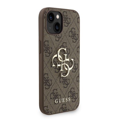 Apple iPhone 15 Kılıf Guess Orjinal Lisanslı PU Deri Bilek Askı İpli Metal Büyük 4G ve Yazı Logolu Kapak Pembe