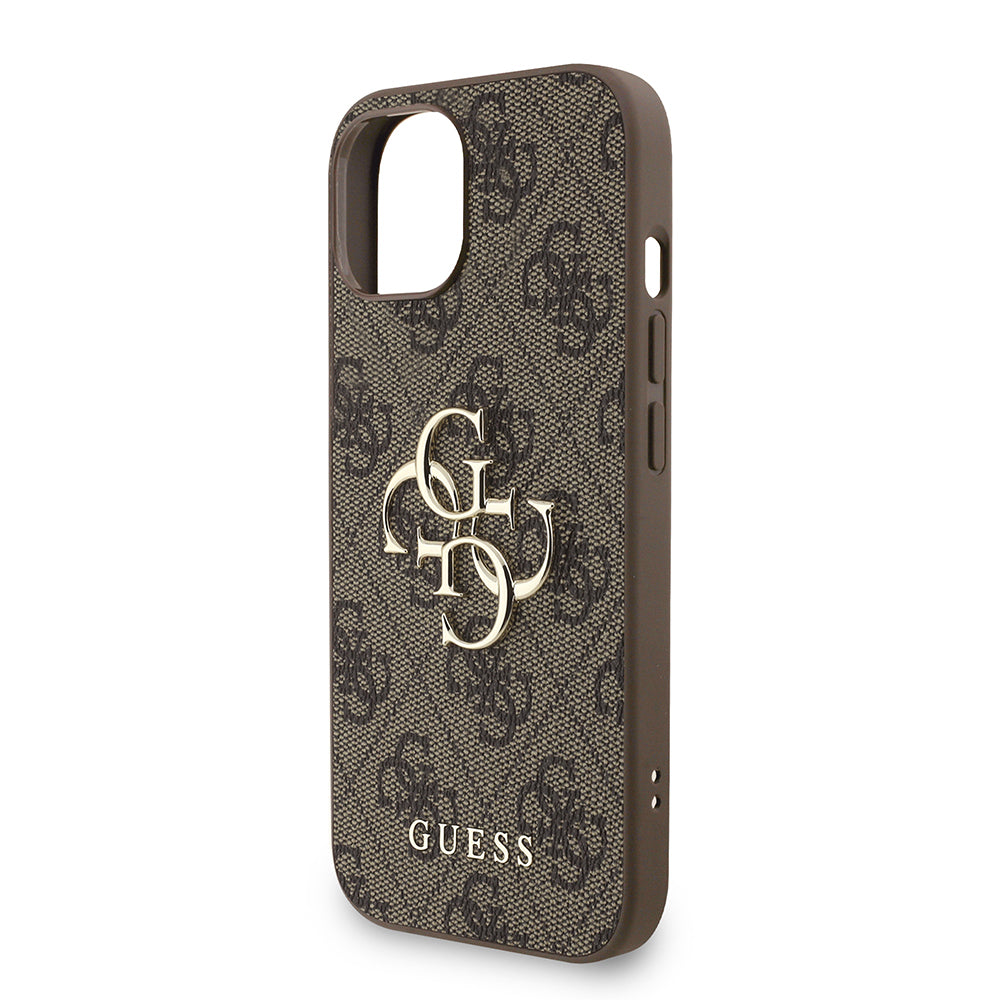 Apple iPhone 15 Kılıf Guess Orjinal Lisanslı PU Deri Bilek Askı İpli Metal Büyük 4G ve Yazı Logolu Kapak Pembe