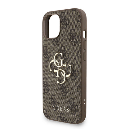 Apple iPhone 15 Kılıf Guess Orjinal Lisanslı PU Deri Bilek Askı İpli Metal Büyük 4G ve Yazı Logolu Kapak Pembe