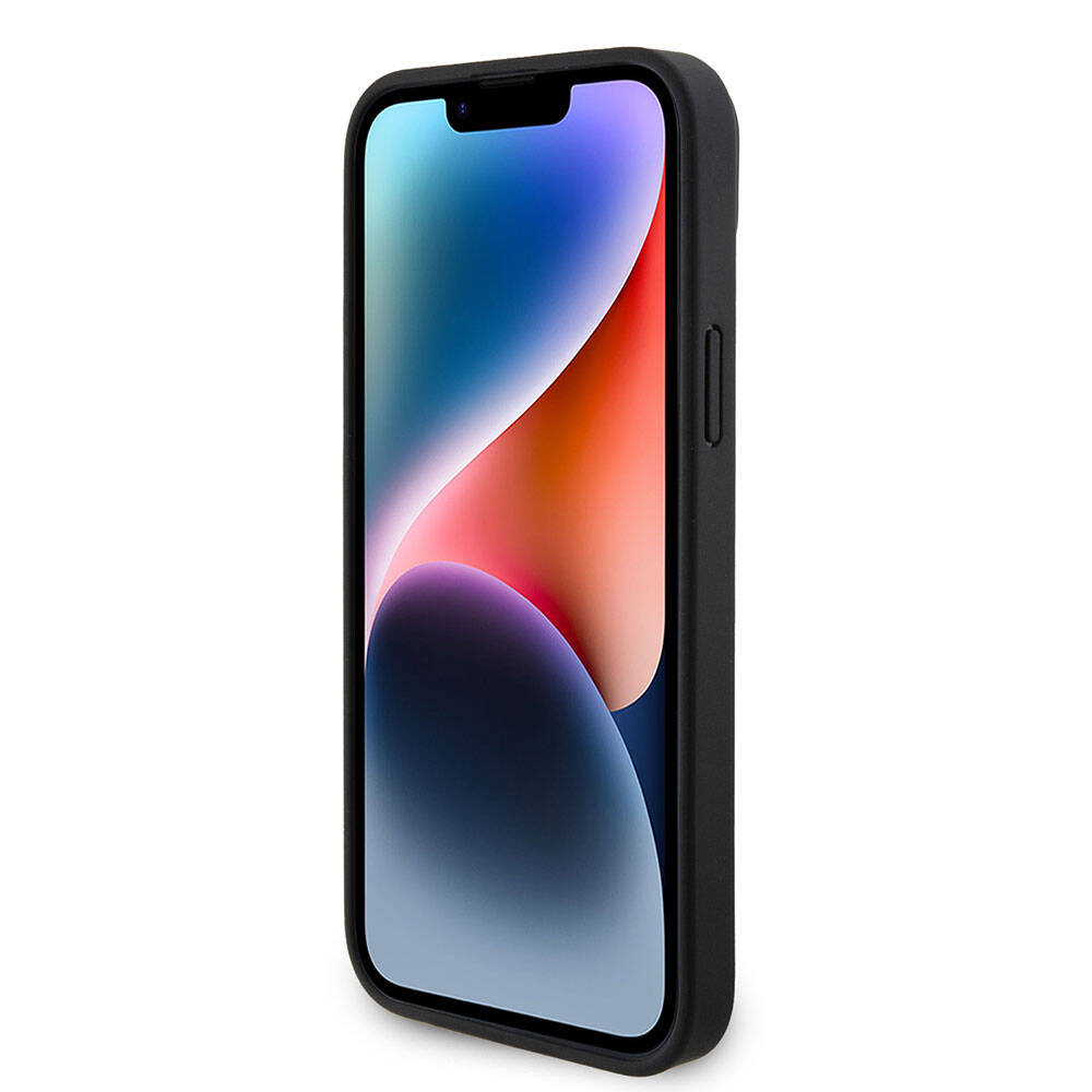 Apple iPhone 15 Kılıf Guess Orjinal Lisanslı PU Deri Taşlı Üçgen Logo 4G Desenli Strass Kapak Kahverengi