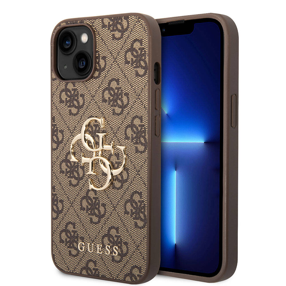 Apple iPhone 15 Case Guess Original Licensed PU Leather Cover with Text and 4G Metal Logo Pattern Pink