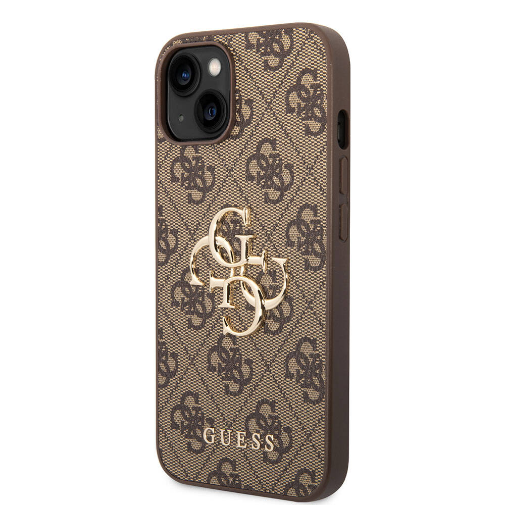 Apple iPhone 15 Case Guess Original Licensed PU Leather Cover with Text and 4G Metal Logo Pattern Pink
