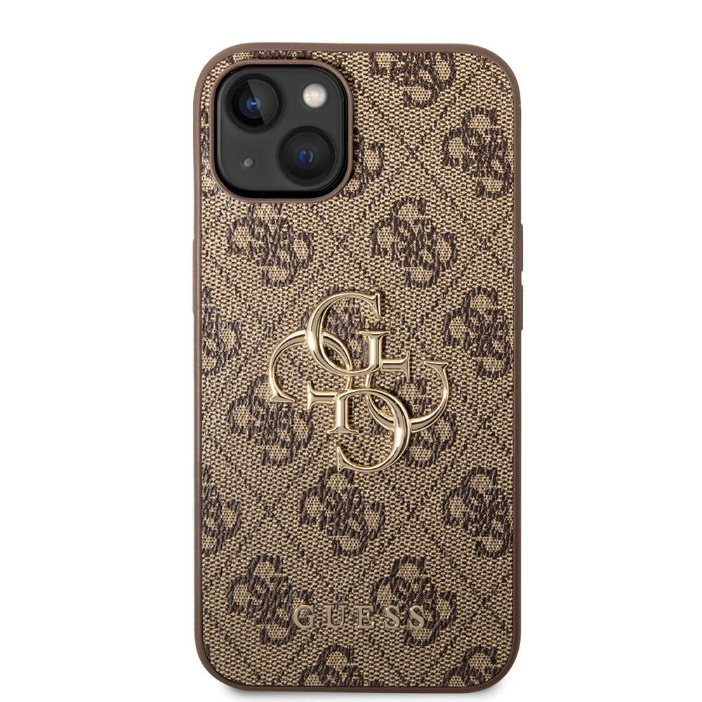 Apple iPhone 15 Case Guess Original Licensed PU Leather Cover with Text and 4G Metal Logo Pattern Pink