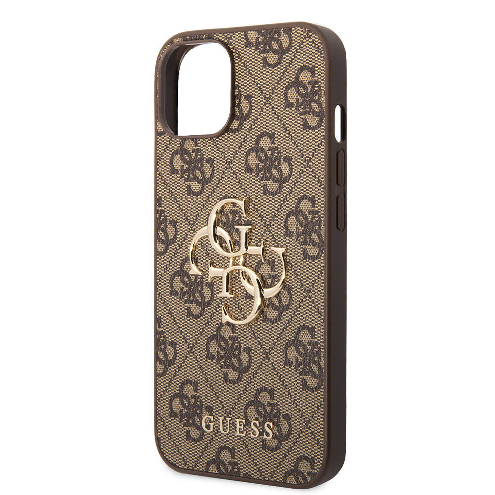 Apple iPhone 15 Case Guess Original Licensed PU Leather Cover with Text and 4G Metal Logo Pattern Pink