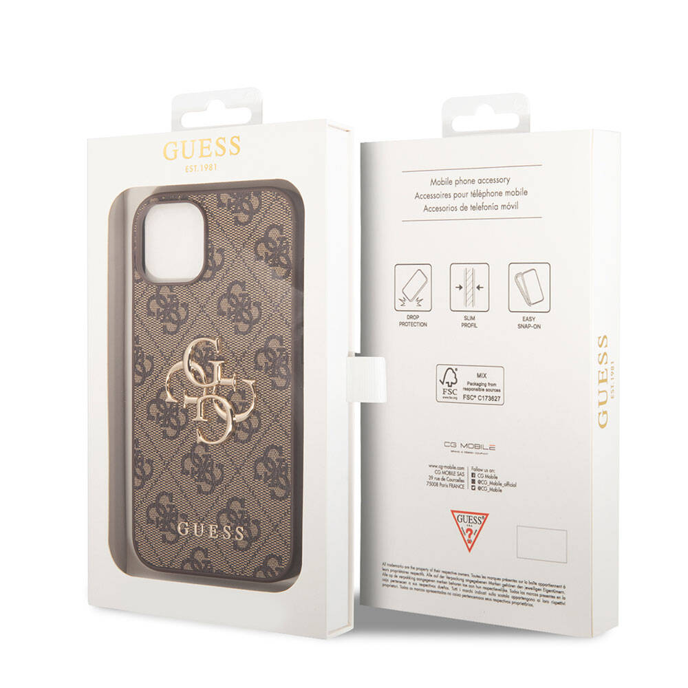 Apple iPhone 15 Case Guess Original Licensed PU Leather Cover with Text and 4G Metal Logo Pattern Pink