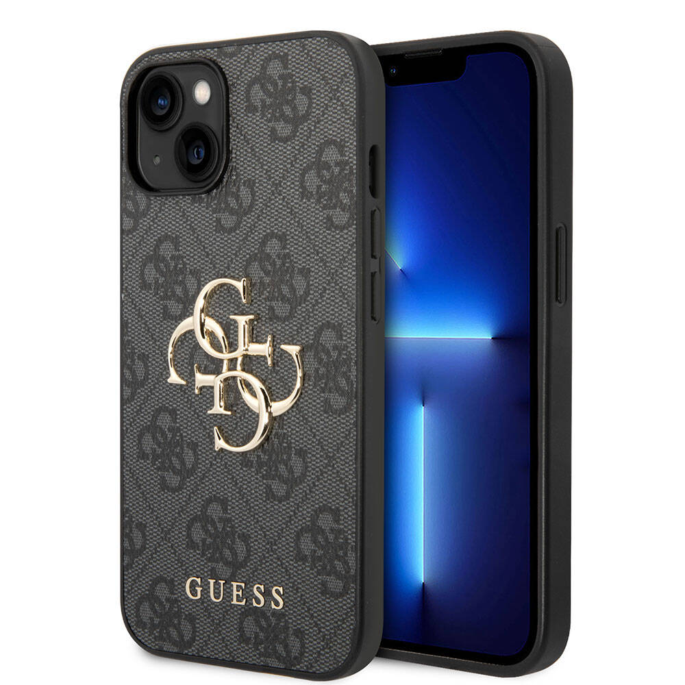 Apple iPhone 15 Case Guess Original Licensed PU Leather Cover with Text and 4G Metal Logo Pattern Pink