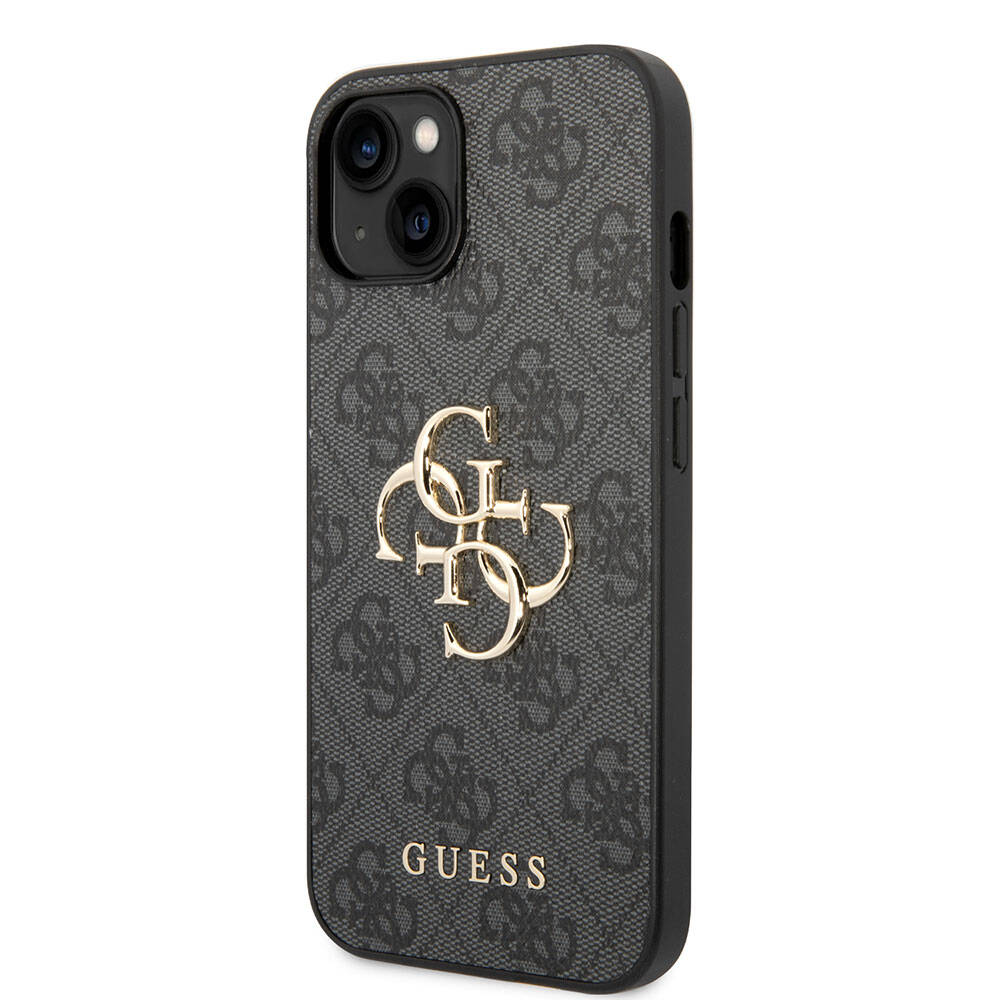 Apple iPhone 15 Case Guess Original Licensed PU Leather Cover with Text and 4G Metal Logo Pattern Pink