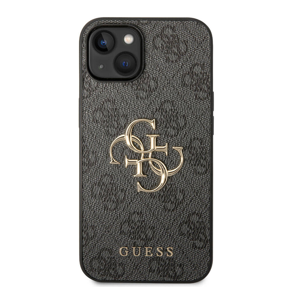 Apple iPhone 15 Case Guess Original Licensed PU Leather Cover with Text and 4G Metal Logo Pattern Pink
